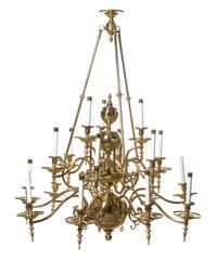 A Dutch Baroque Style Seventeen-Light Chandelier, Height 48 x diameter 40 inches.