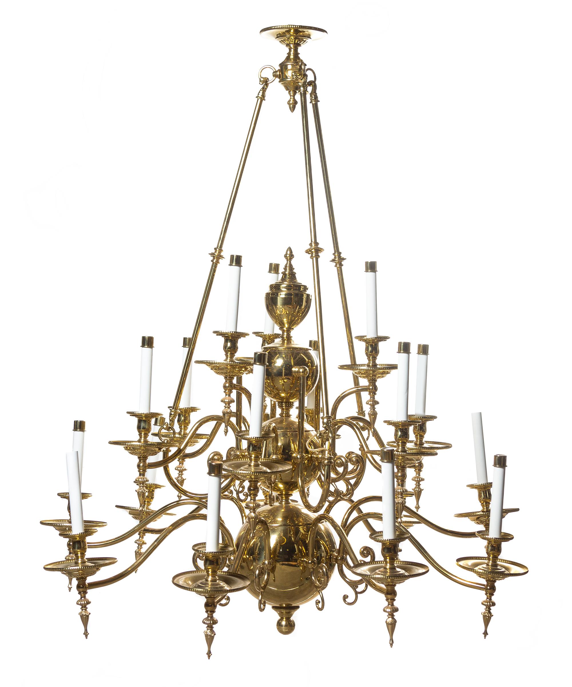 A Dutch Baroque Style Seventeen-Light Chandelier, Height 48 x diameter 40 inches.