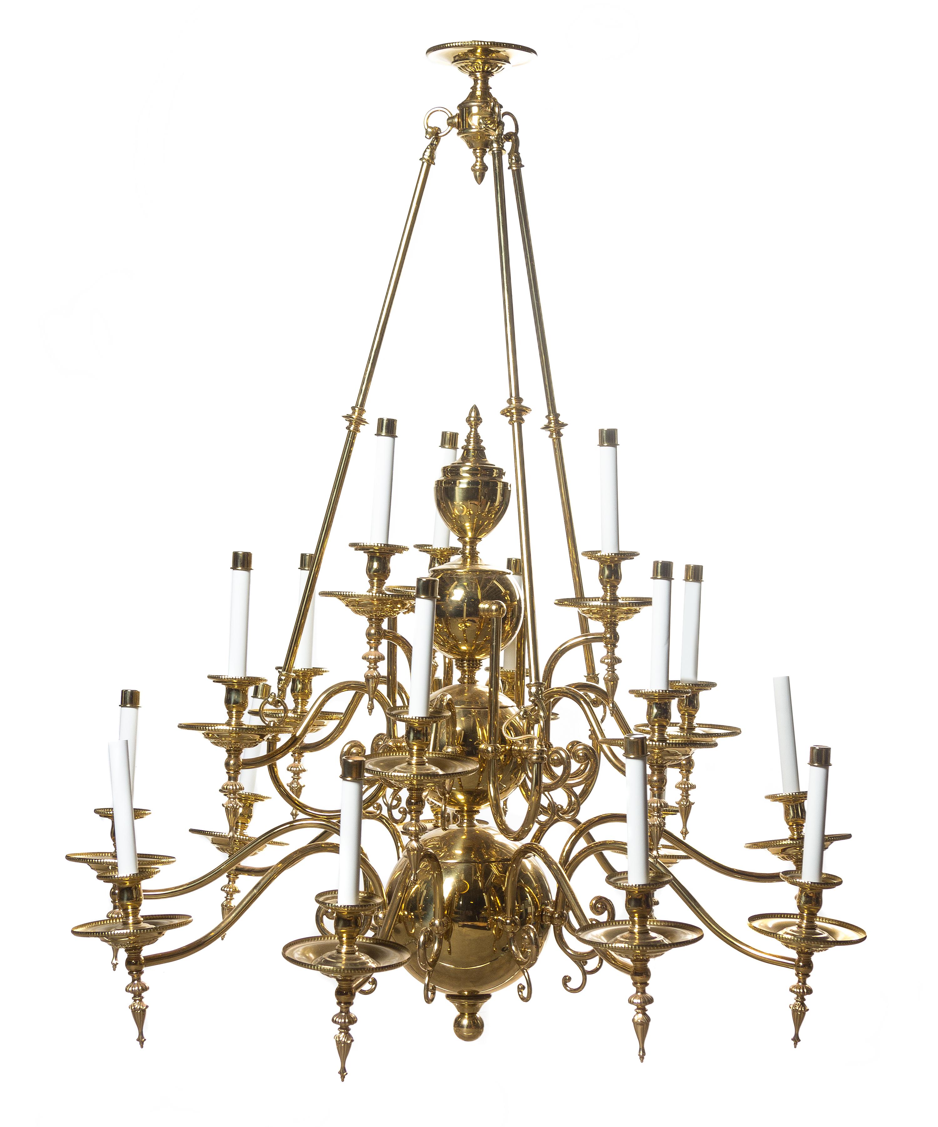 A Dutch Baroque Style Seventeen-Light Chandelier, Height 48 x diameter 40 inches.