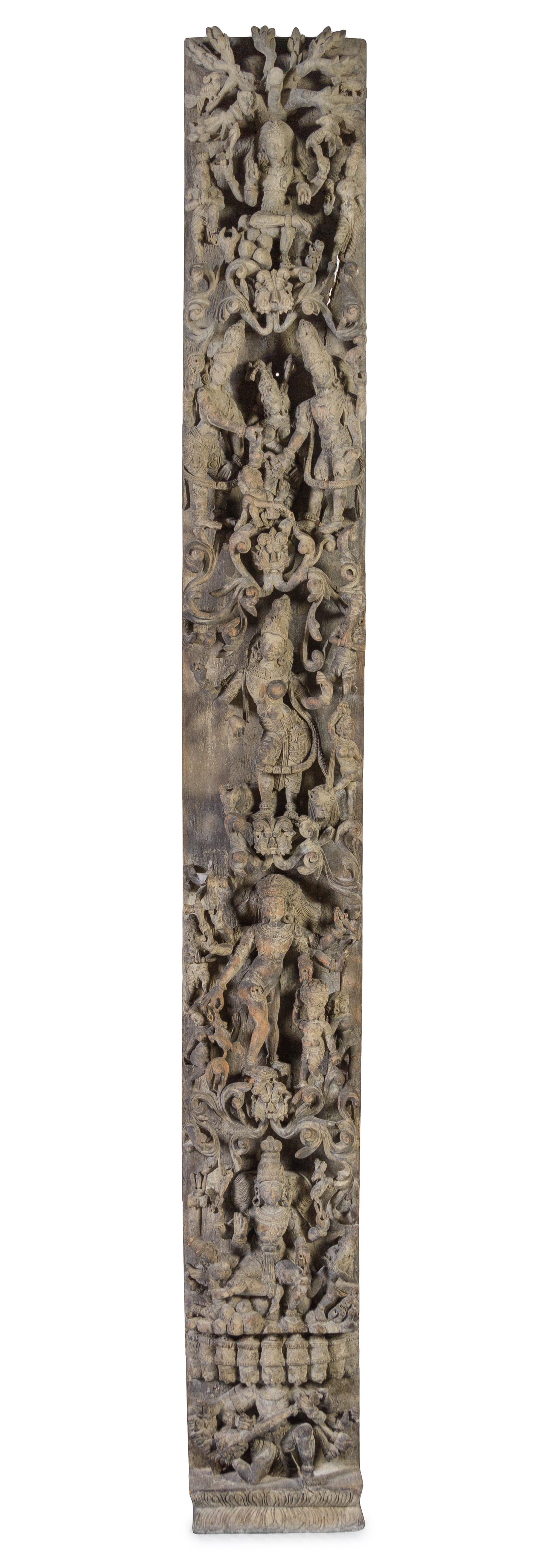 A Large Indian Carved Wood Panel Height 88 1/2 inches.