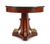 An Empire Style Parcel Gilt Mahogany and Specimen Marble Table Height 29 x diameter of top 36 inches. — LATE 19TH/EARLY 20TH CENTURY