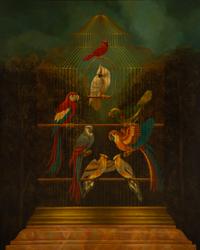 Tropical Birds in a Cage