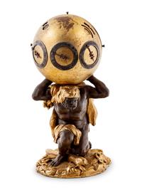 A Continental Parcel Gilt Bronze Figural Compound Mantel Clock and Barometer