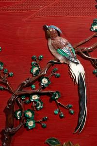 A Pair of Chinese Cinnabar Lacquered Ground Hardstone Inlaid Hanging Screens