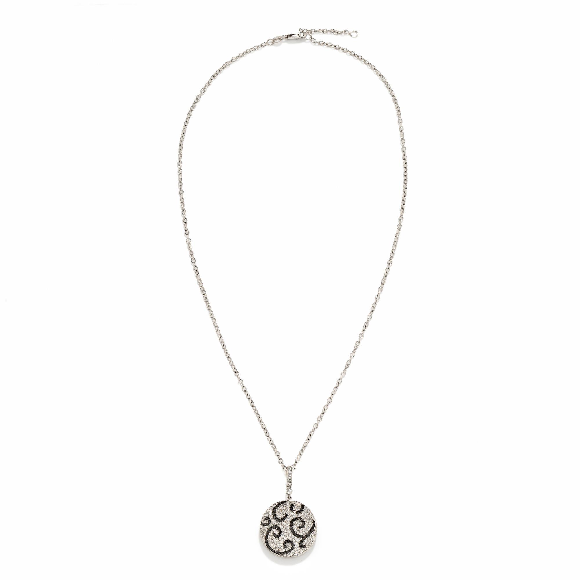 DIAMOND, BLACK DIAMOND, AND WHITE GOLD PENDANT NECKLACE