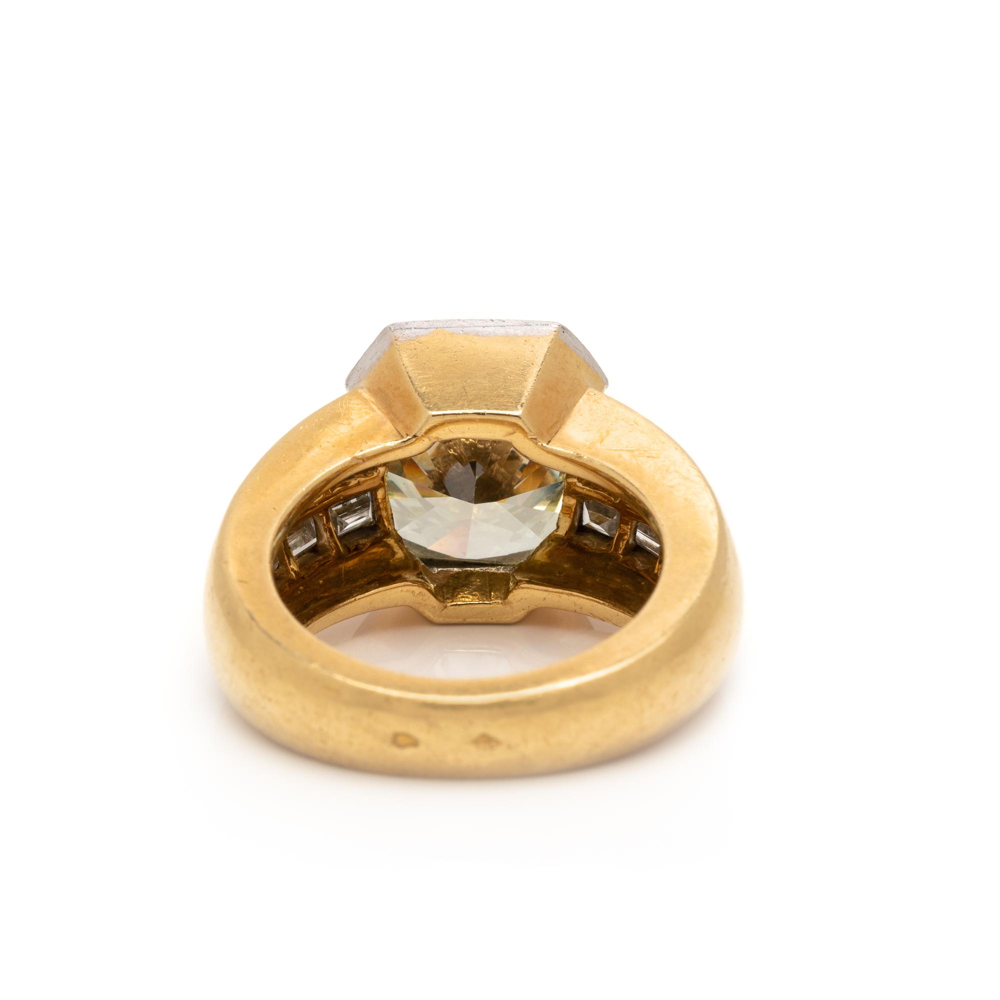 FRENCH, FANCY YELLOW DIAMOND AND DIAMOND RING