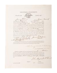 [CIVIL WAR]. WILSON, James (b. ca 1845). Partly printed volunteer enlistment document, 1st Kansas Colored Infantry, later 79th USCT. Fort Smith, AR, 25 November 1863.