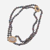 A Black Pearl and Opal Necklace