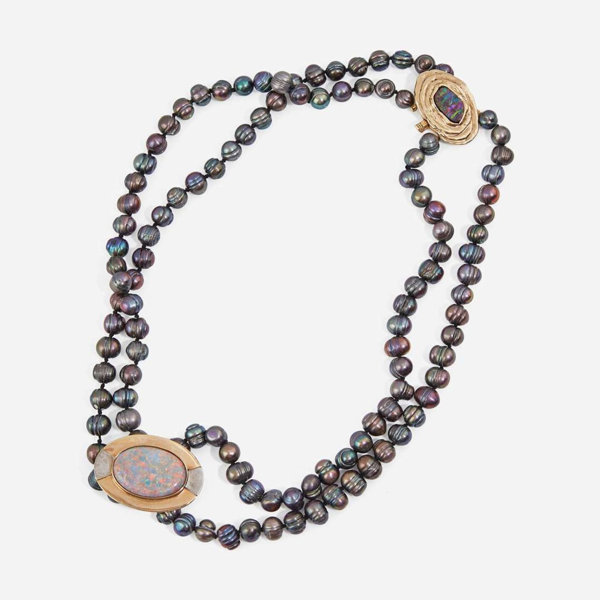 A Black Pearl and Opal Necklace