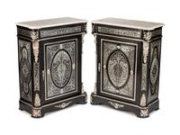 A Pair of Louis XVI Style Pewter-Inlaid Ebonized Muebles d'Appui