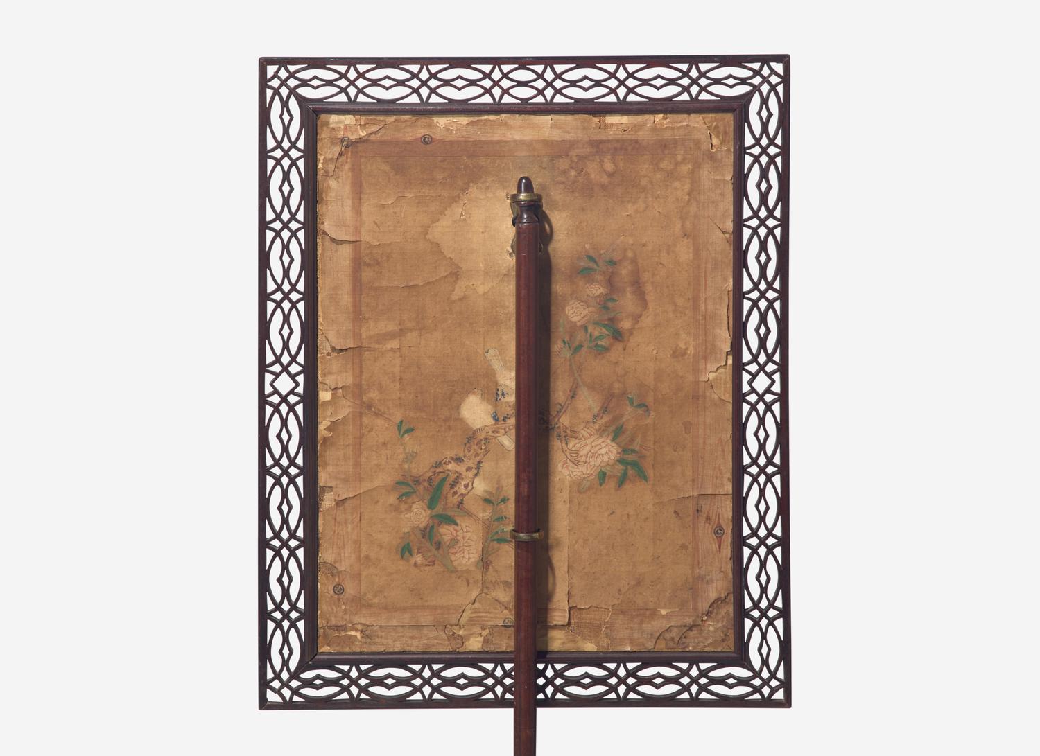 A George III Mahogany Fretwork and Petit-Point Needlework Firescreen