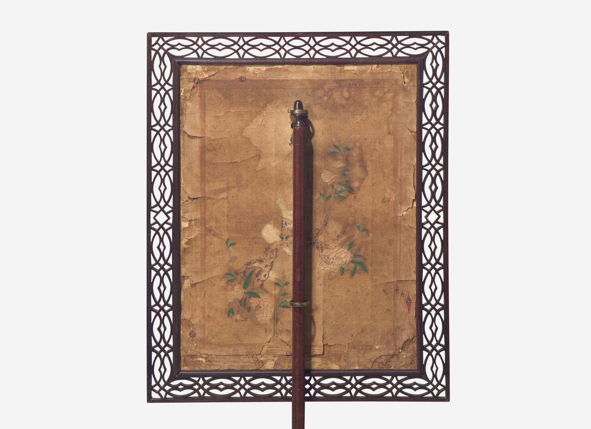 A George III Mahogany Fretwork and Petit-Point Needlework Firescreen