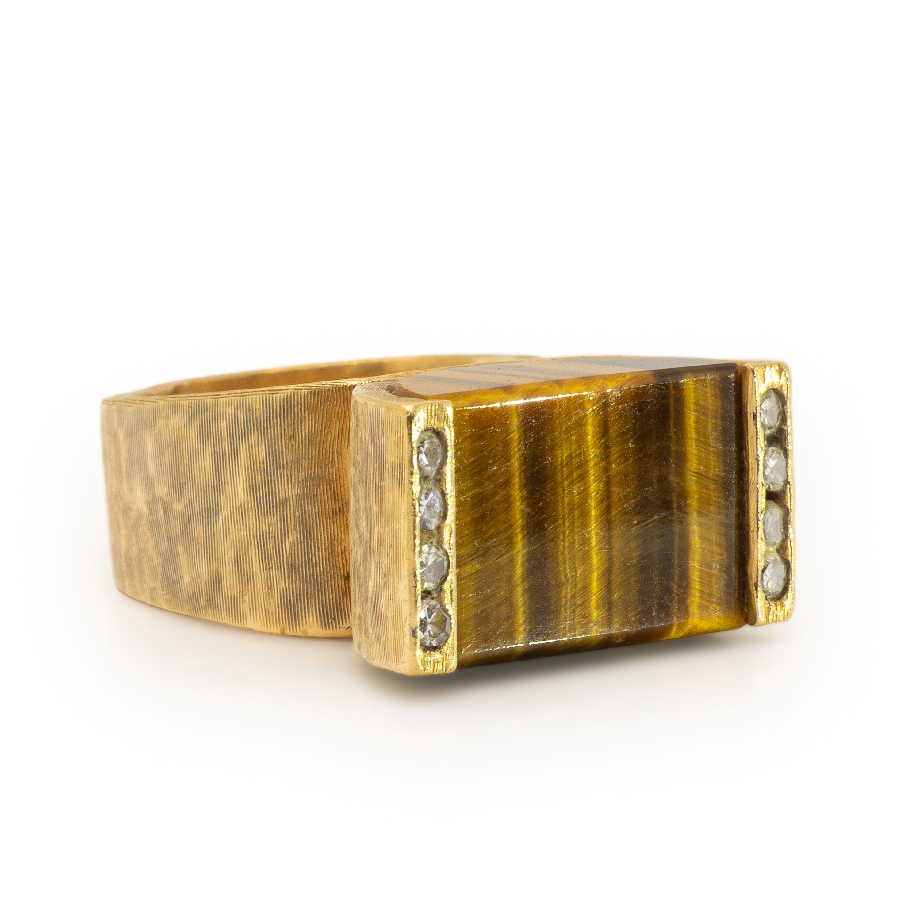 Tiger's Eye, Diamond, and Yellow Gold Ring