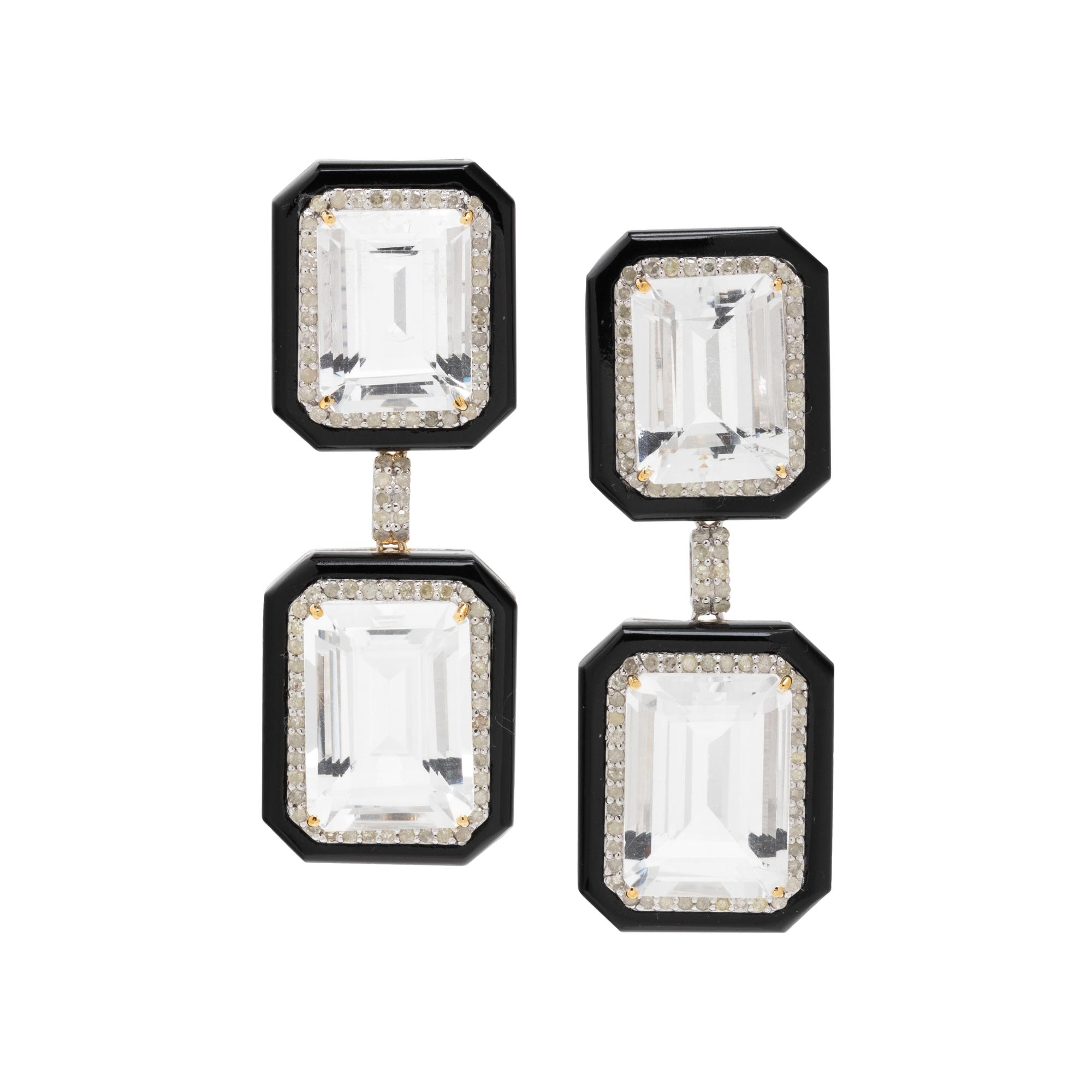 ROCK CRYSTAL, ONYX AND DIAMOND EARRINGS