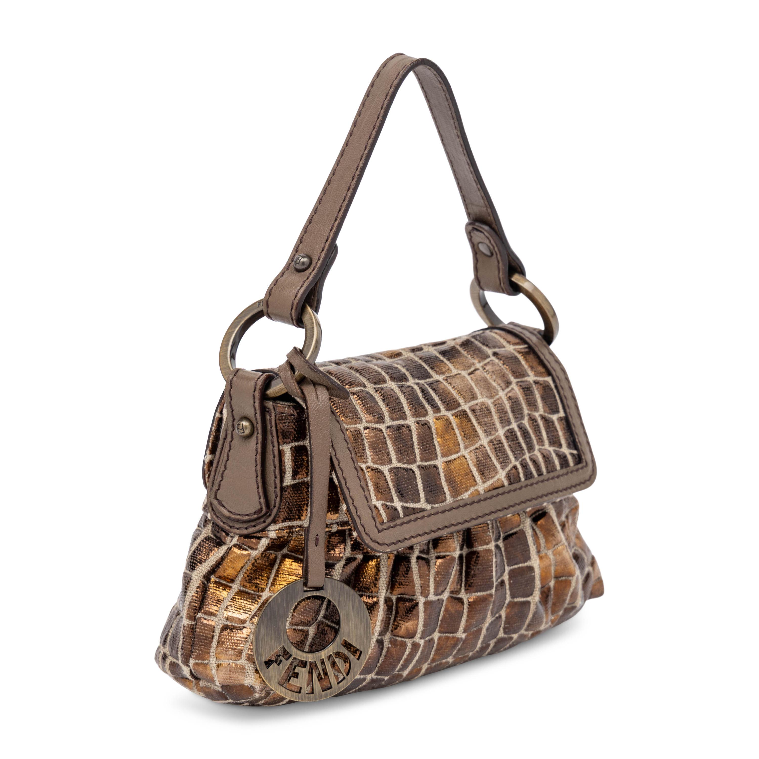 Fendi, Mini Chef Bag in Metallic Croc Jacquard