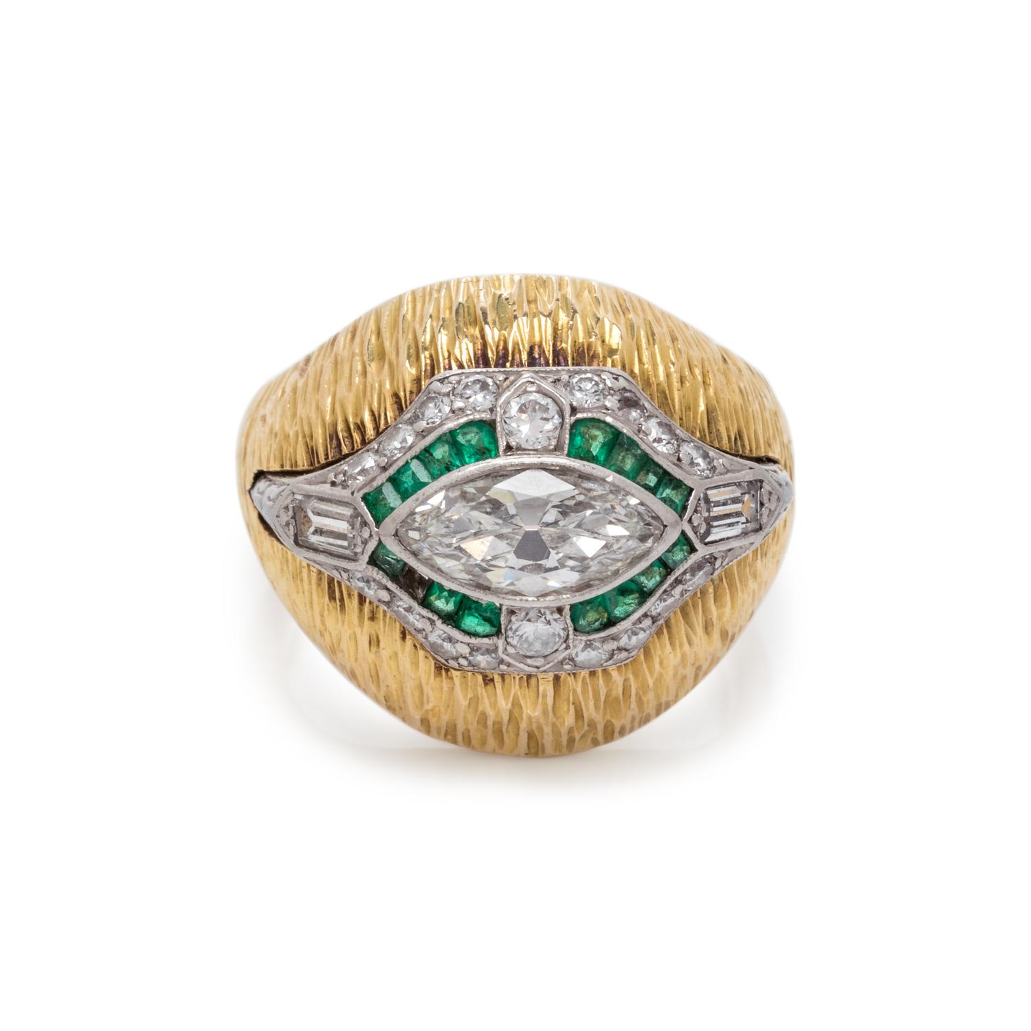 YELLOW GOLD, DIAMOND AND EMERALD RING