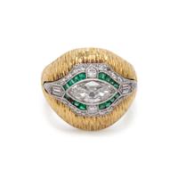 YELLOW GOLD, DIAMOND AND EMERALD RING
