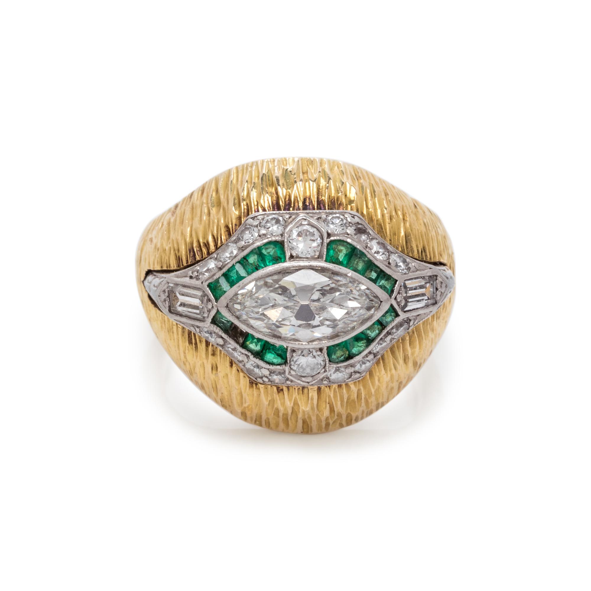 YELLOW GOLD, DIAMOND AND EMERALD RING