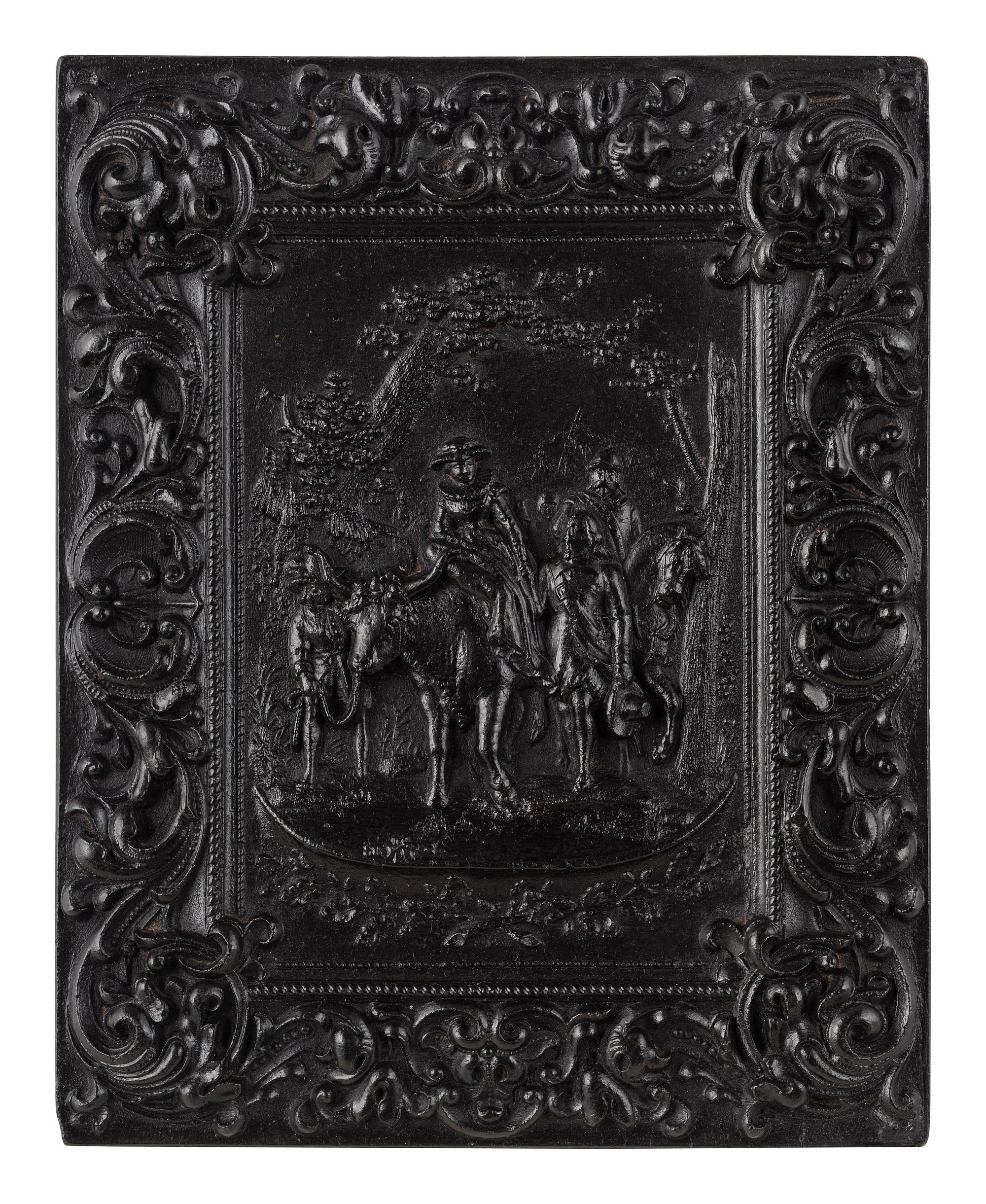 [EARLY PHOTOGRAPHY]. 3 half plate figural Union cases, one containing tintype of a wedding couple.