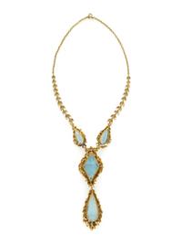 AQUAMARINE, SEED PEARL, AND YELLOW GOLD NECKLACE