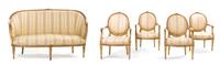 A Louis XVI Style Giltwood Parlor Suite, Width of canape 63 1/2 inches.