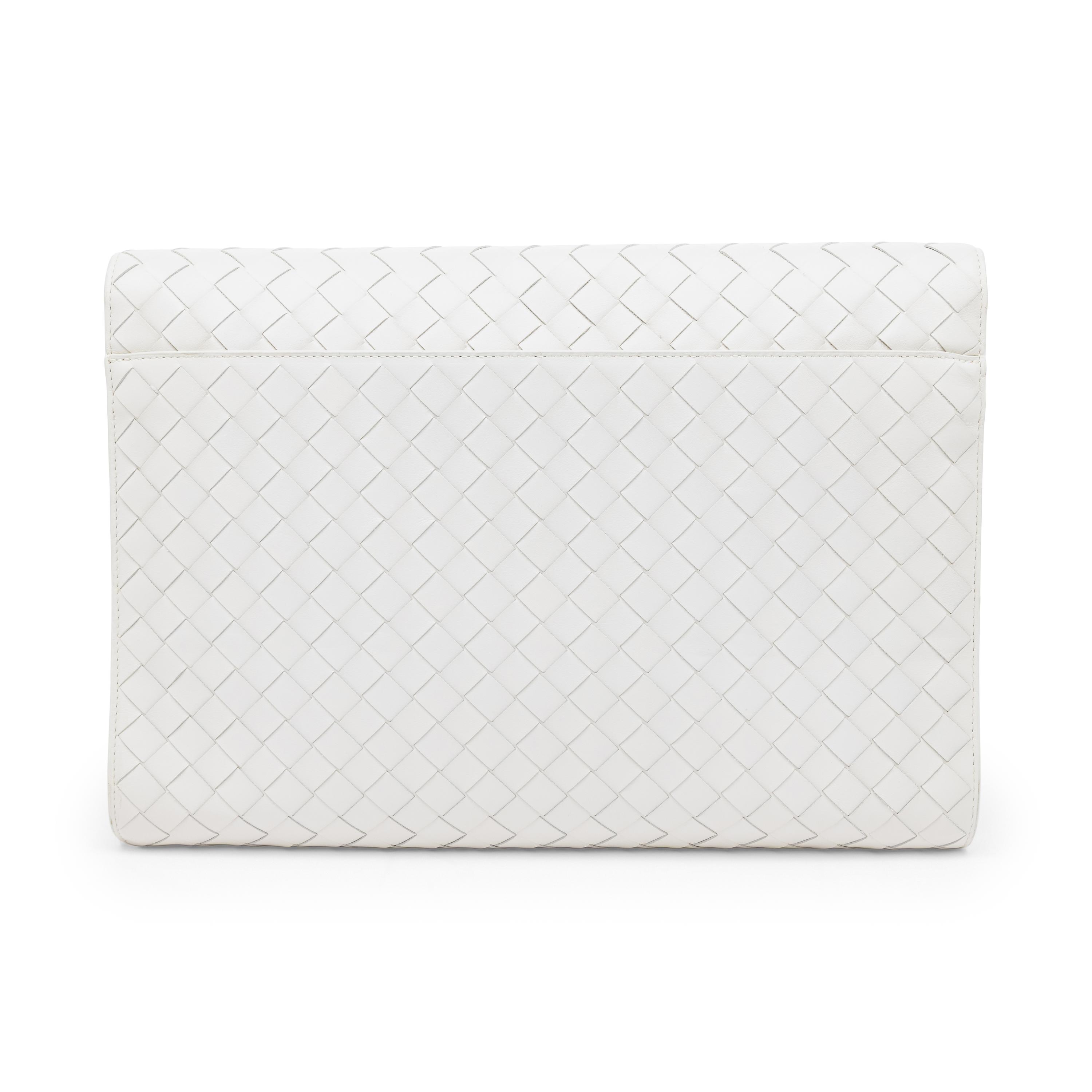 Bottega Veneta, White Intrecciato Large Clutch