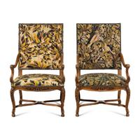 A Pair of French Baroque Style Walnut Armchairs