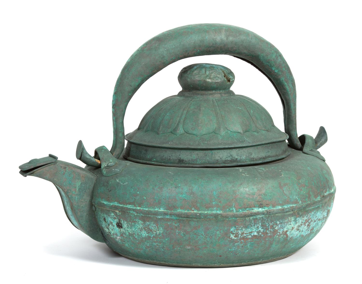 A Monumental Patinated Metal Chinese Style Teapot Height 18 1/2 inches. — 20TH CENTURY