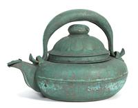 A Monumental Patinated Metal Chinese Style Teapot Height 18 1/2 inches. — 20TH CENTURY