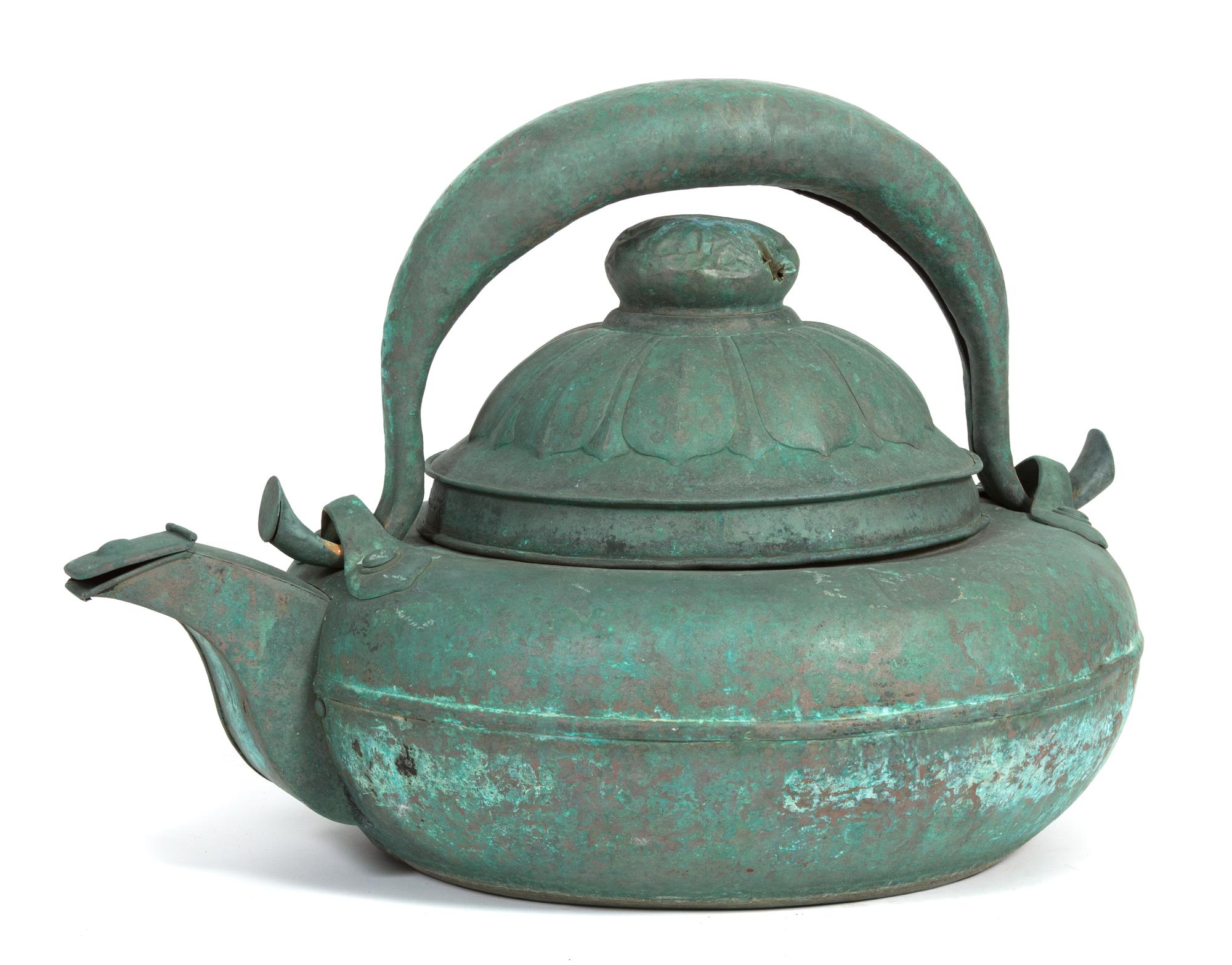 A Monumental Patinated Metal Chinese Style Teapot Height 18 1/2 inches. — 20TH CENTURY