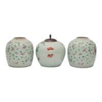 Three Chinese Porcelain Famille Rose Ginger Jars