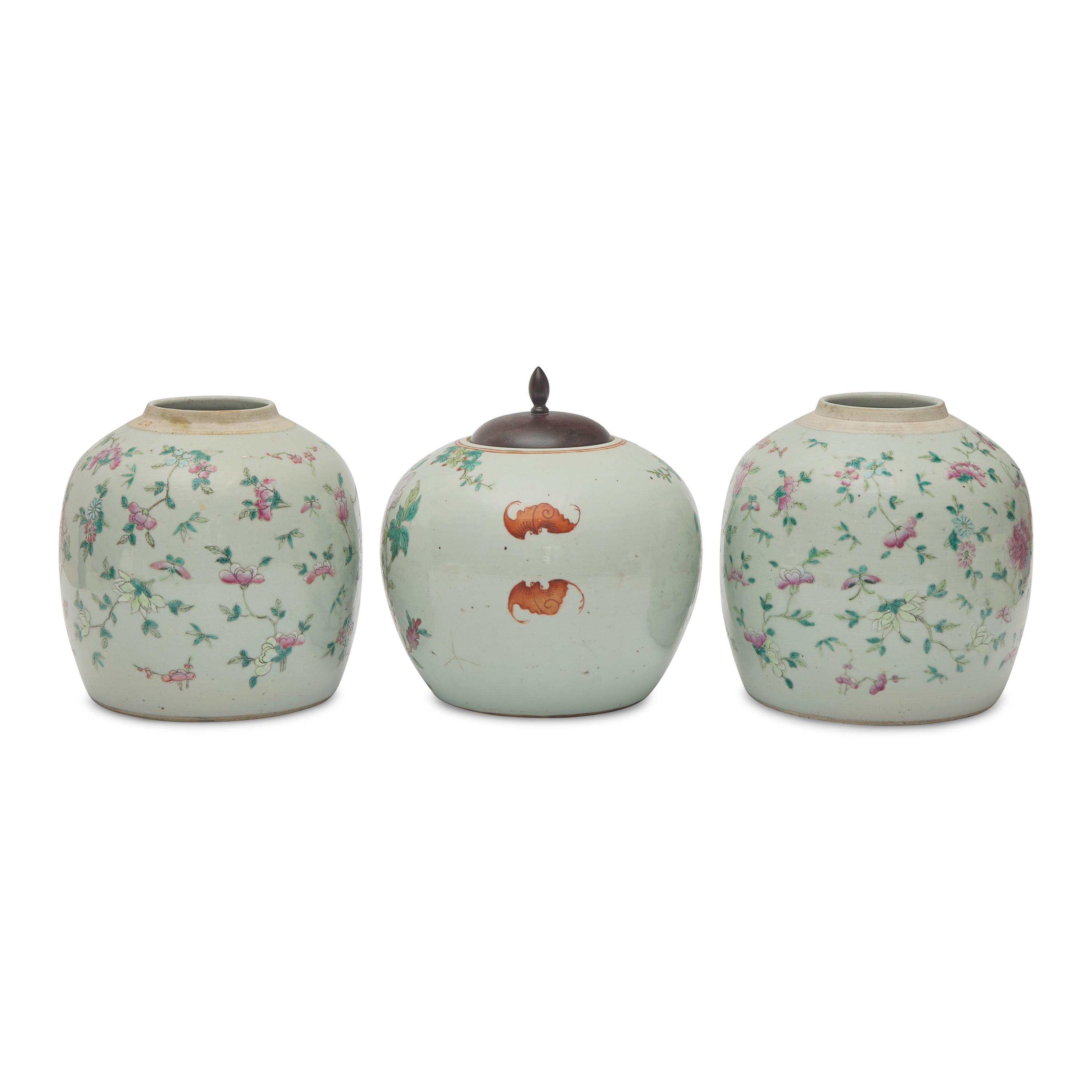 Three Chinese Porcelain Famille Rose Ginger Jars