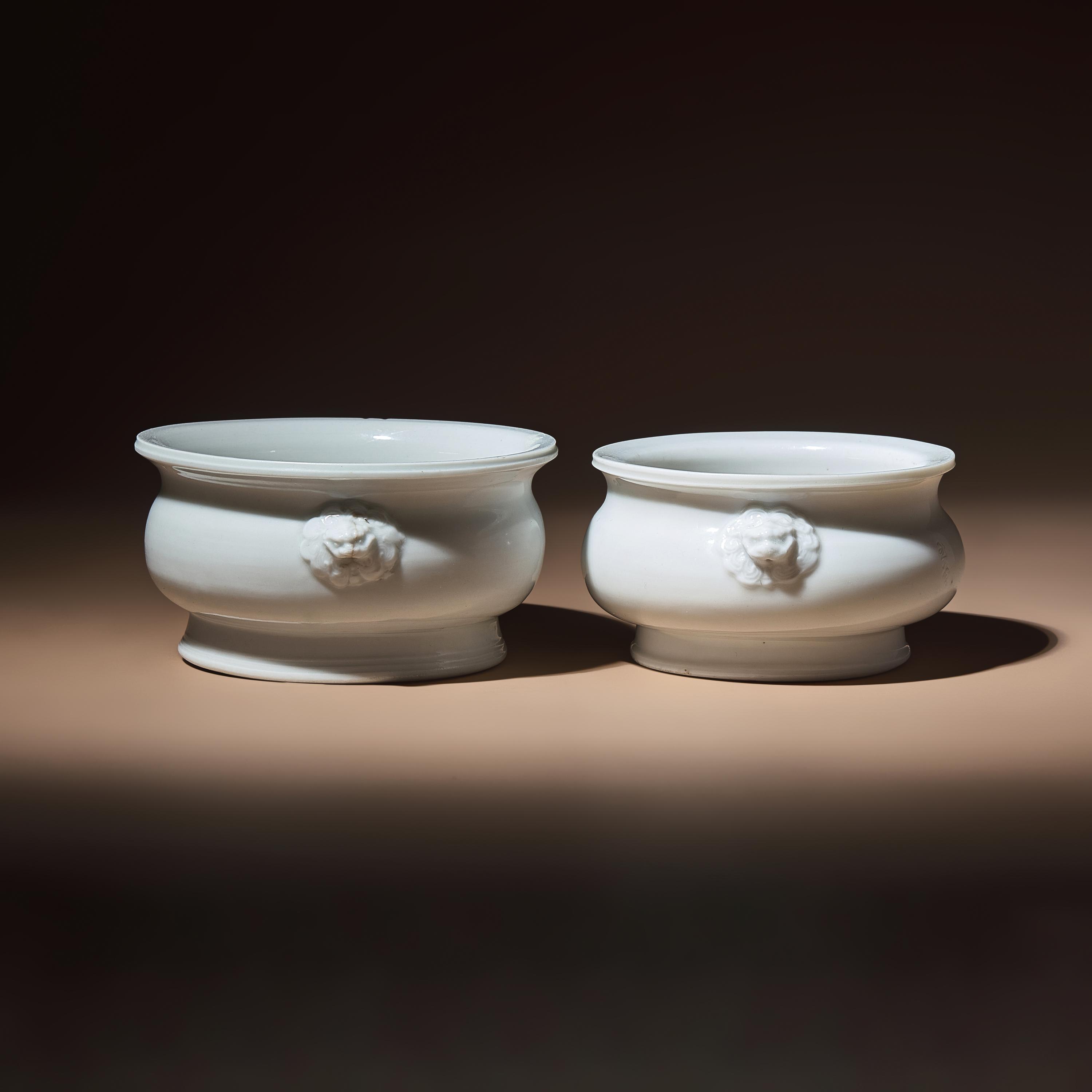 Two Chinese Blanc-de-Chine Porcelain Incense Burners, 17th-18th Century — 清早期 德化白瓷雙獸首香爐兩具