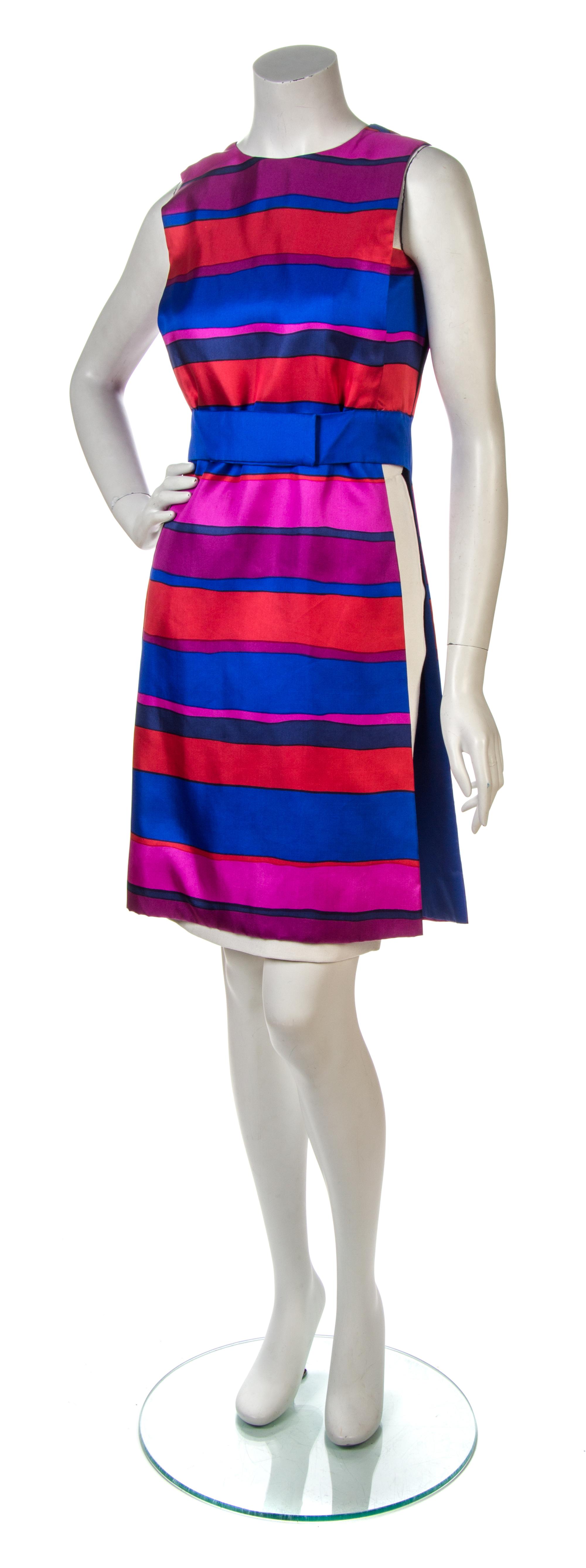 A B. H. Wraggage Blue, Pink and Orange Stripe Satin Tabard Ensemble,