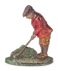 Two Painted Cast Iron 'Golfer' Door Stops