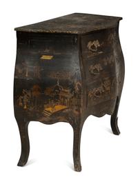 A Louis XV Black and Gilt Japanned Bombé Commode