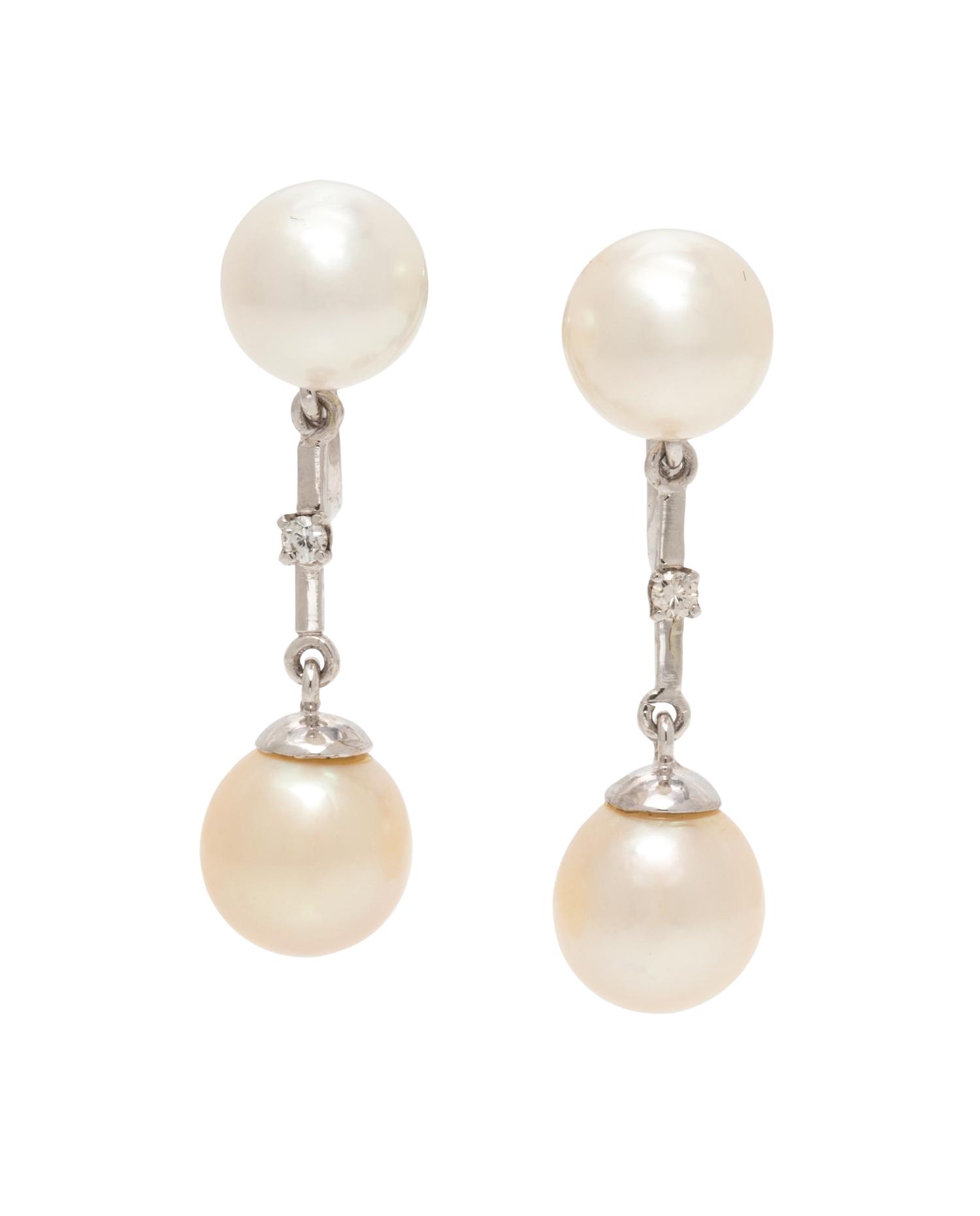 CULTURED PEARL AND DIAMOND EARCLIPS