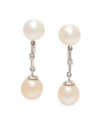 CULTURED PEARL AND DIAMOND EARCLIPS