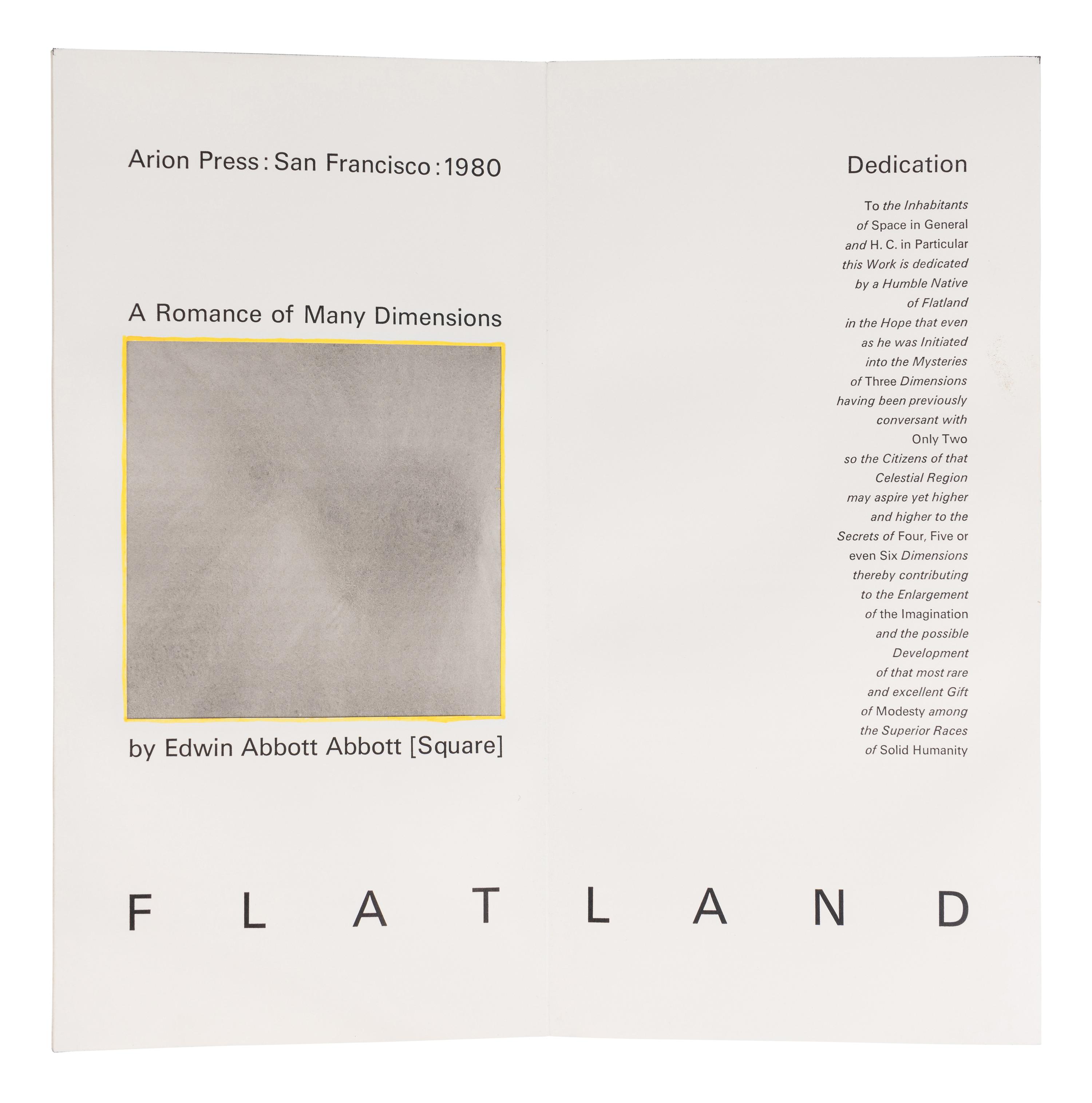 [FINE PRESS -- ARION PRESS]. ABOTT, Edwin A. (1836-1926). Flatland . Introduction by Ray Bradbury. San Francisco: Arion Press, 1980.