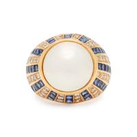 CULTURED MABE PEARL, DIAMOND AND SAPPHIRE RING