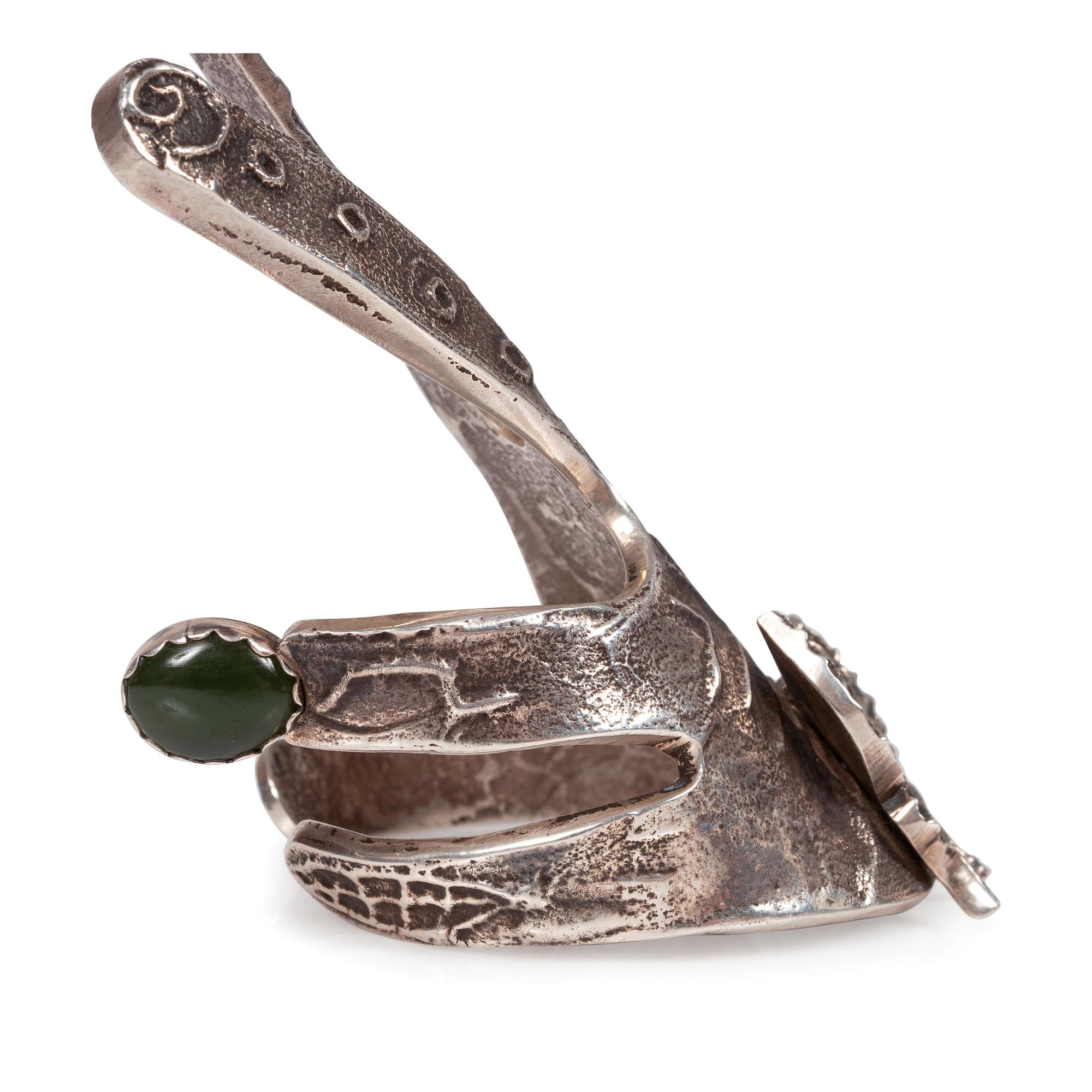 Tufa Cast Silver Hand-Shaped Cuff Bracelet, with Serpentine Cabochon