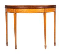 A George III Satinwood Inlaid Demilune Game Table