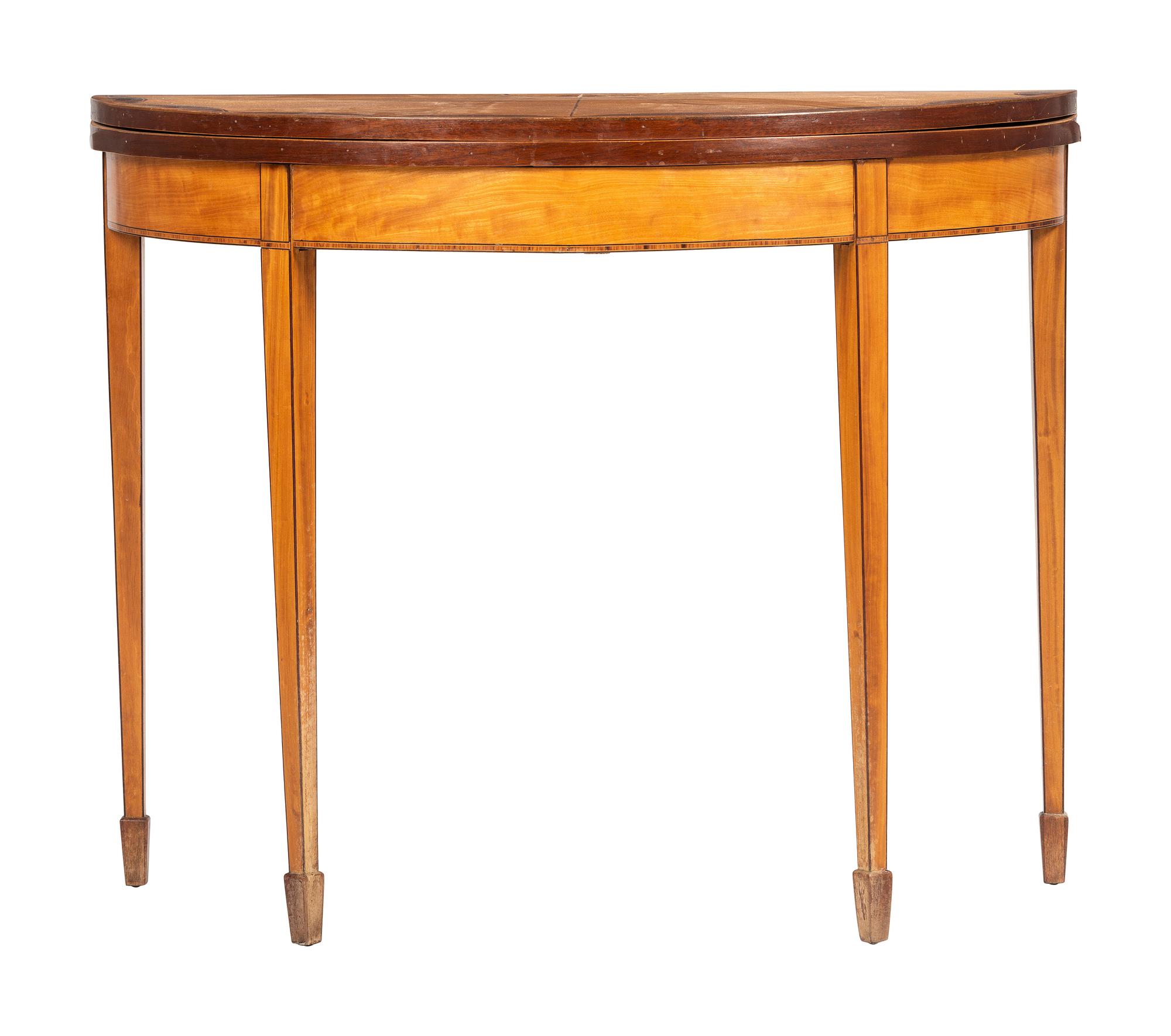 A George III Satinwood Inlaid Demilune Game Table