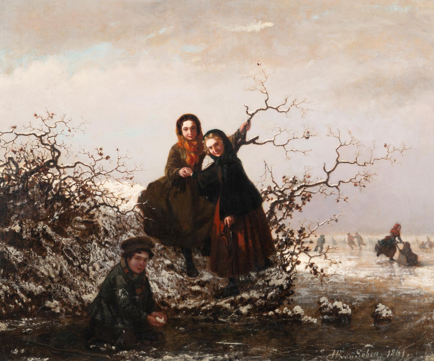 Three Children Playing in the Snow
