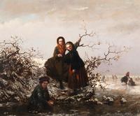 Three Children Playing in the Snow