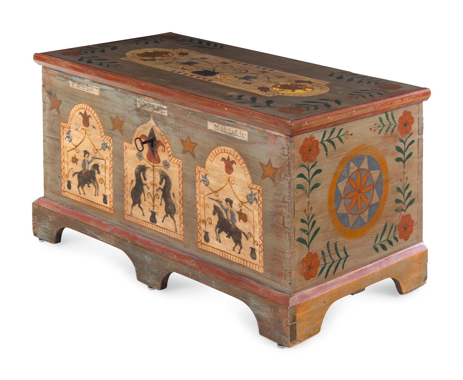 A Federal Polychrome Painted Unicorn Blanket Chest