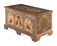 A Federal Polychrome Painted Unicorn Blanket Chest