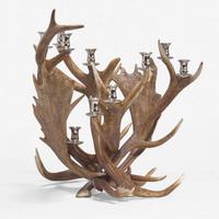A Pair of Large Metal-Mounted Antler Candelabra