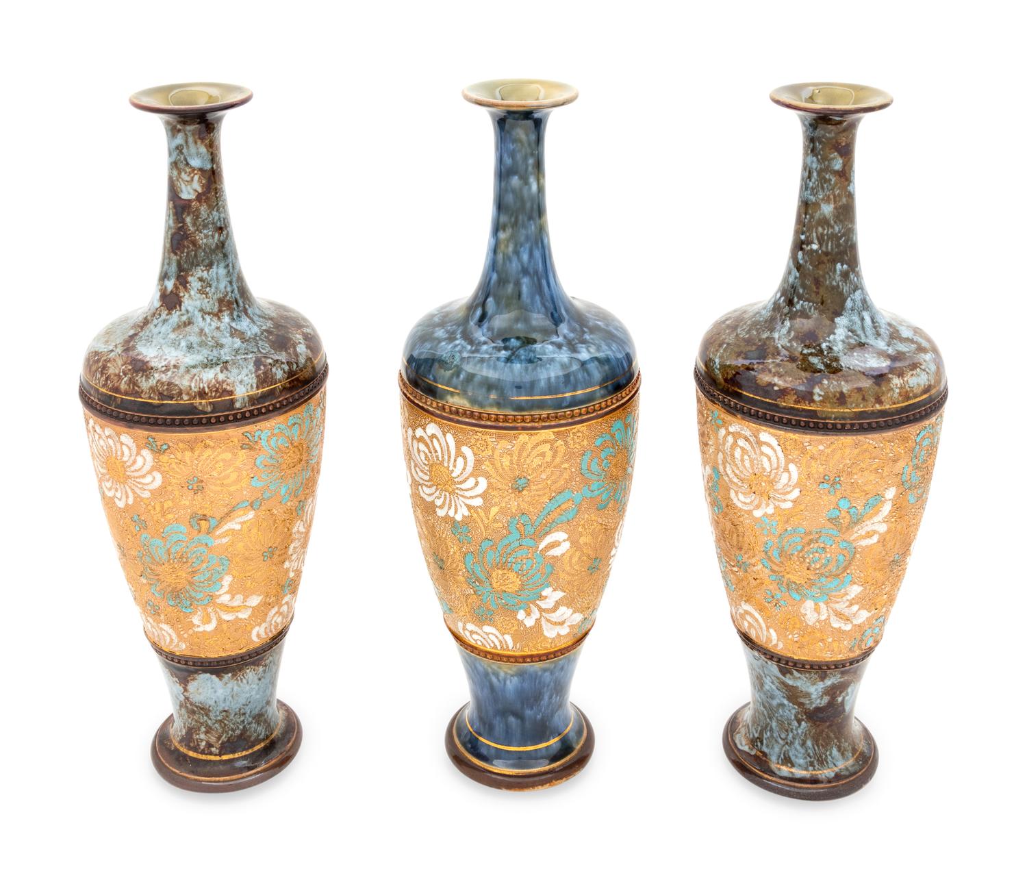 A Royal Doulton and Two Doulton Lambeth Stoneware Vases