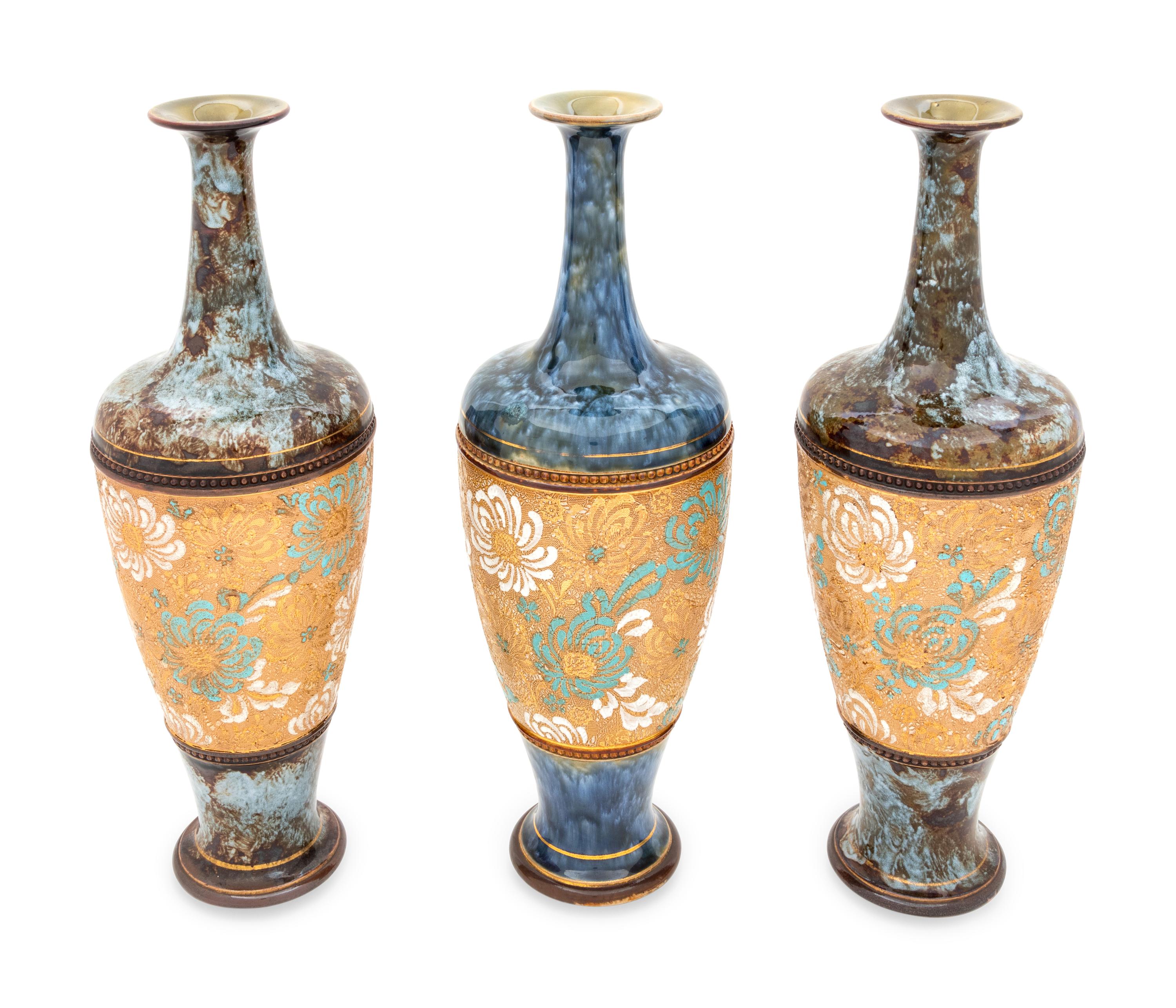 A Royal Doulton and Two Doulton Lambeth Stoneware Vases